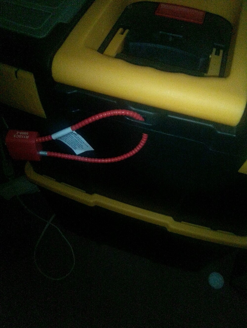 Heavy-Duty Yellow and Black Tool Box with Red Cable Lock